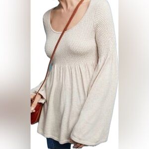 Anthropologie Knitted & Knotted Smocked Bell Sleeve Knit Long Sleeve Sweater XS